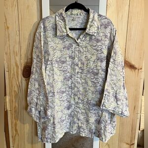 JM Collection 100% Linen Blouse 3/4 Sleeve W/ Roll Tabs